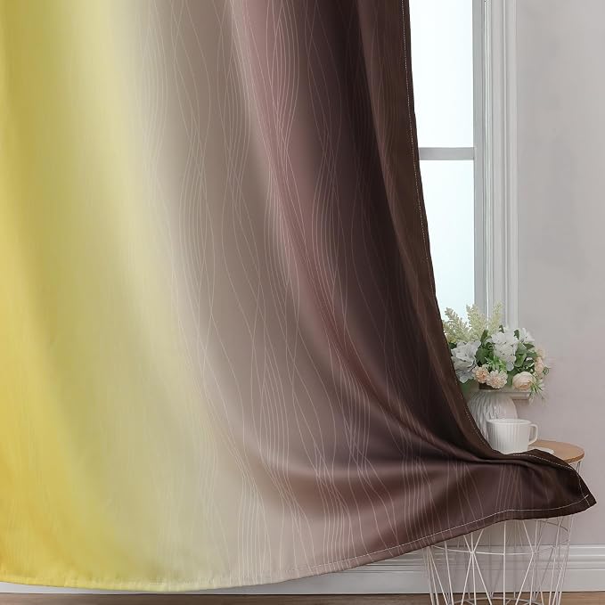 Brown and Yellow Blackout Curtains 52Wx63L Inch 2 Panels | Thermal Insulated - Image 6