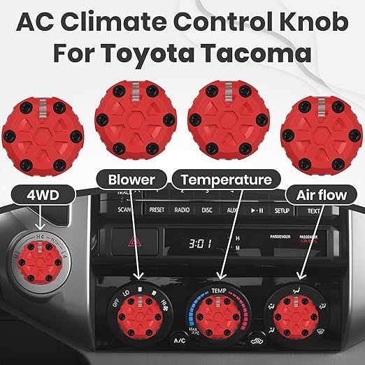 4 Pack - 2nd Gen Tacoma Accessories AC Knob Upgrade - 2005,2006,2007,2008,2009,2010,2011,2012,2013,2014,2015 Tacoma Climate Control Dial Mods Set - for Toyota Interior Replacement Kit