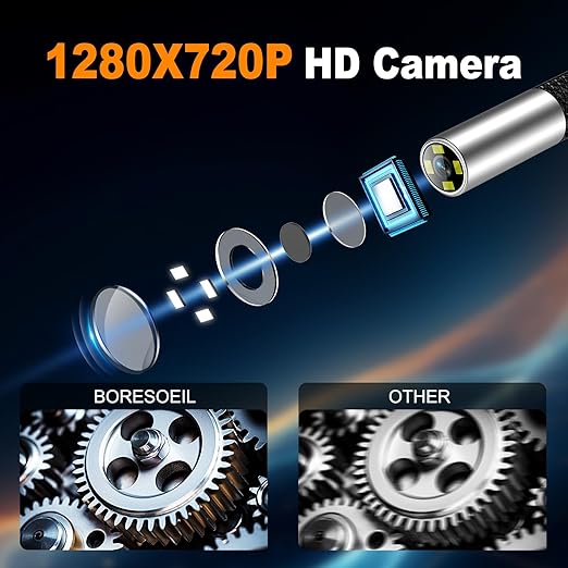 BORESOEIL 360° Articulating Borescope, 5.0FT 0.25in HD 1080P Flexible Snake Camera with Light, 5" IPS Screen for Plumbing & Machinery Inspection, Waterproof Endoscope