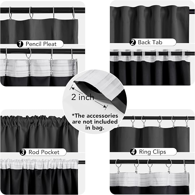 Deconovo Blackout Curtains for Bedroom Living Room Back Tab 95 Inches Long | - Image 4