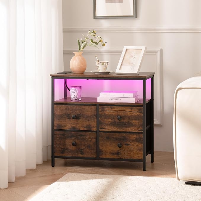 Yoobure Night Stand with Charge Station, Nightstand with 4 Drawers Bedside Table - Image 4