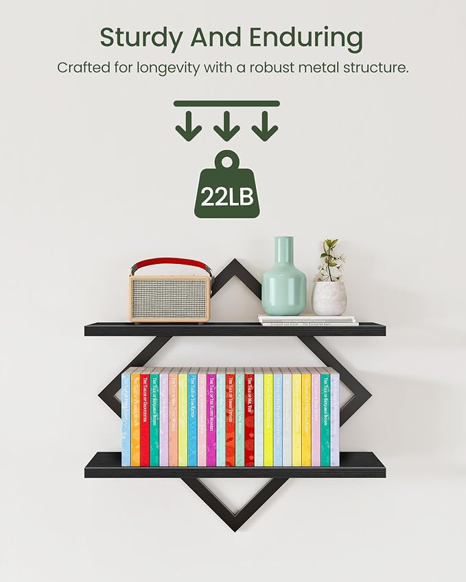 Floating Shelves, 2-Tier Hanging Shelves, Wall Shelf Set of 2, Wall Mounted - Image 5