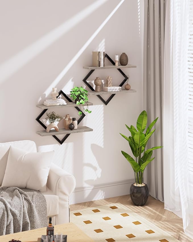 Floating Shelves for Wall, 2-Tier Hanging Shelves, for Living Room, Greige - Image 2