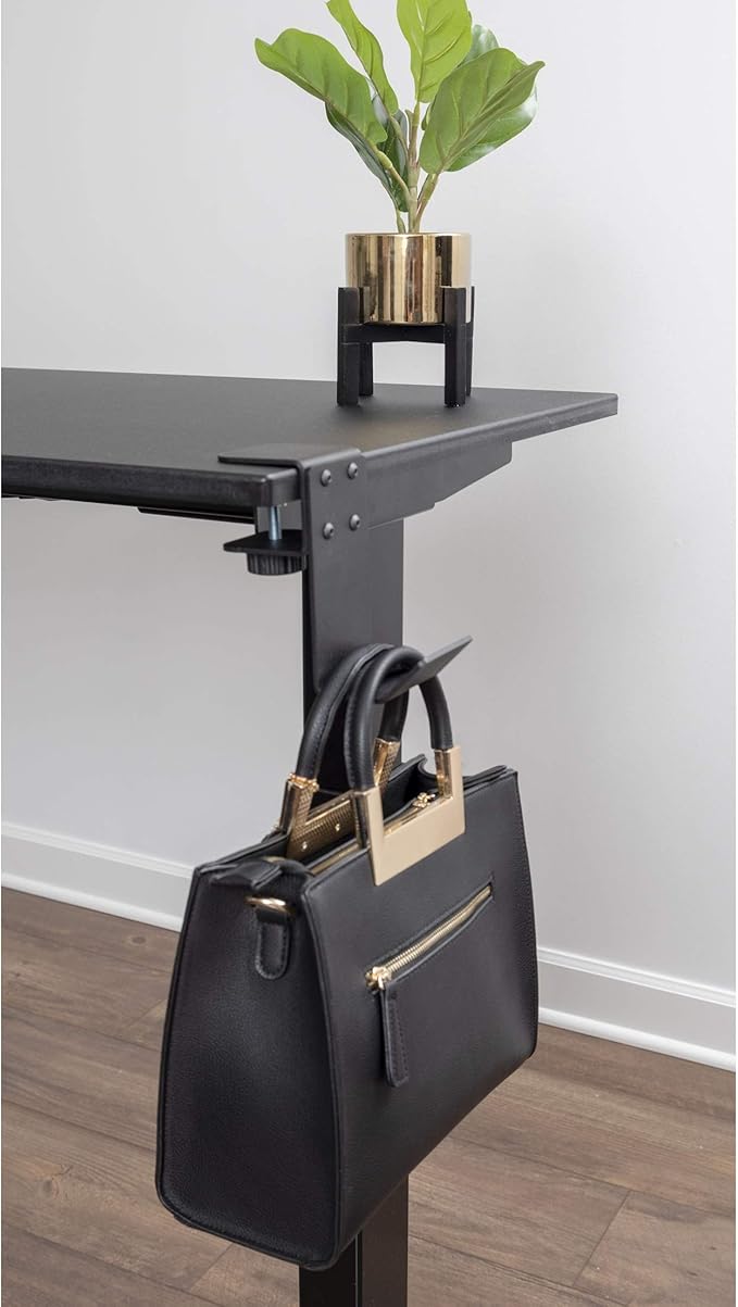 Stand Up Desk Store Clamp-On Under Desk Headphone Hanger, Backpack Hook, and Purse Holder - Black