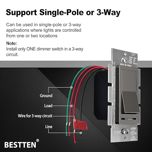 BESTTEN 5 Pack Matte Brown Dimmer Light Switch, Single Pole or 3-Way, Compatible with Dimmable LED, CFL, Incandescent and Halogen Bulb, 120VAC, UL Listed