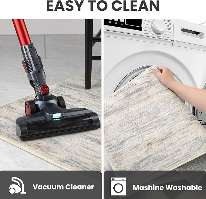 2x10 Modern Abstract Runner Rug for Hallways, Gray Beige Neutral Multi Super Soft Hallway Decor Kitchen Rugs with Non-Slip, Non-Shedding Washable Rug for Hallways Entryway Laundry Indoor