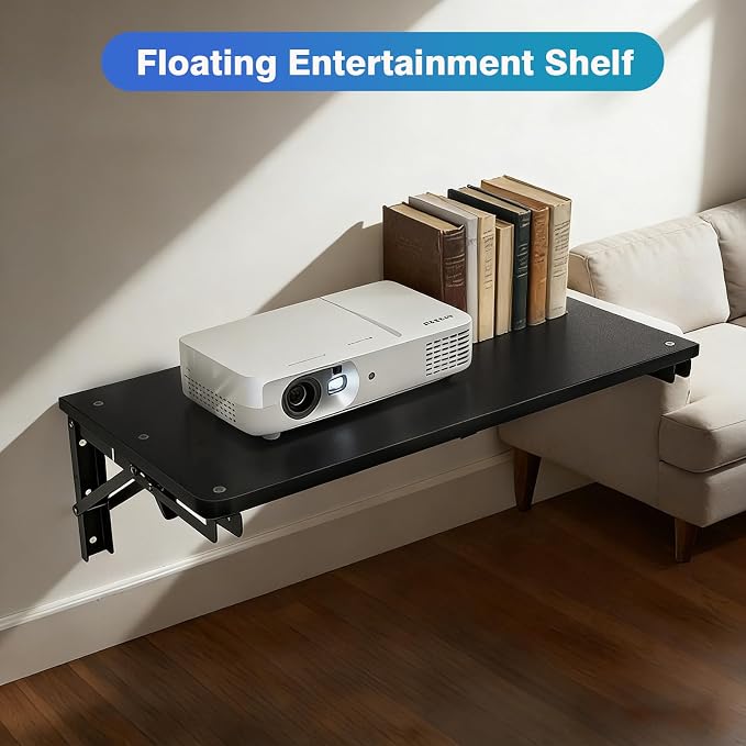 Folding Wall Desk for Small Space, Media Projector Shelves - Image 7