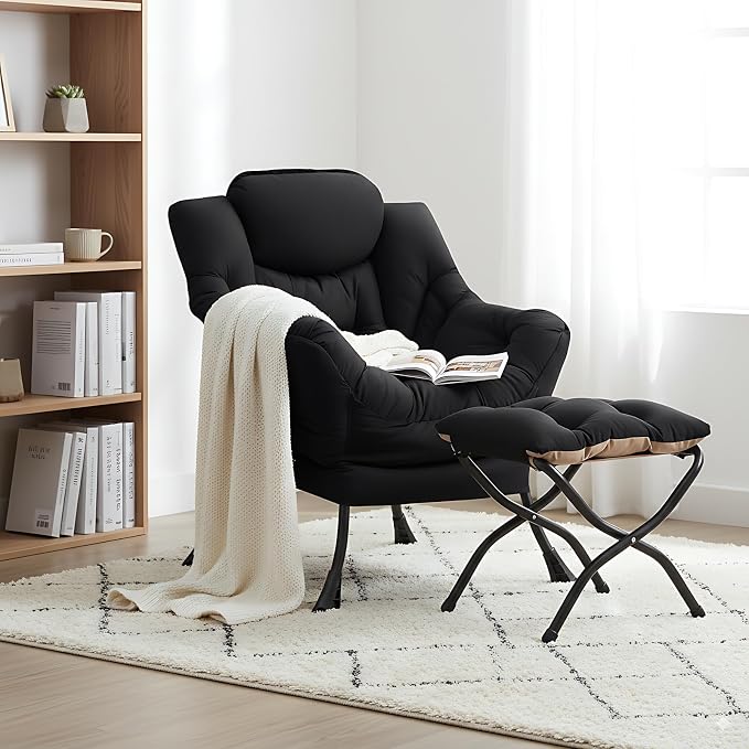 Lazy Chair with Ottoman, Comfy Accent Reading Chair, Removable Cover, with - Image 10