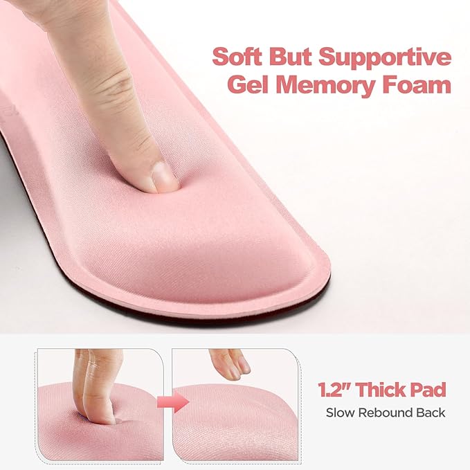 Gimars Upgrade Cleanable PU Leather Keyboard Wrist Pillow Rest Pad, Enlarge Mouse Wrist Cushion Support for Office, Computer, Laptop, Mac, Durable, Comfortable, Pain Relief, Pink