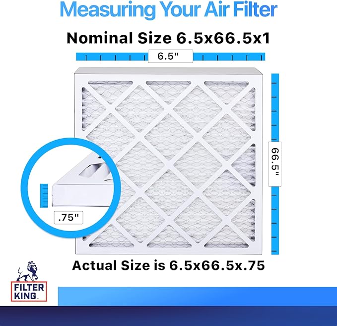 Filter King 6.5x66.5x1 Air Filter | 4-PACK | MERV 8 HVAC Pleated A/C Furnace Filters | MADE IN USA | Actual Size: 6.5 x 66.5 x .75"