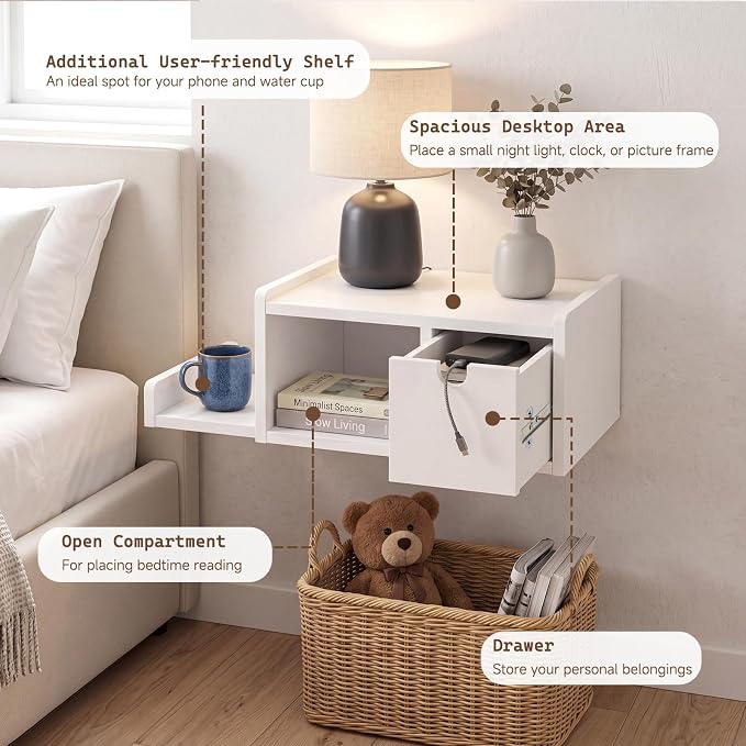Floating Nightstand Wall Mounted, Bedside Table - Image 7