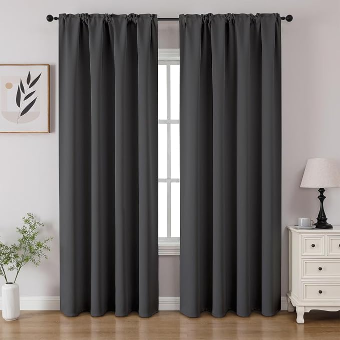 CUCRAF Dark Grey Blackout Curtains 108 inch Length 2 Panels Set, Rod Pocket by CUCRAF