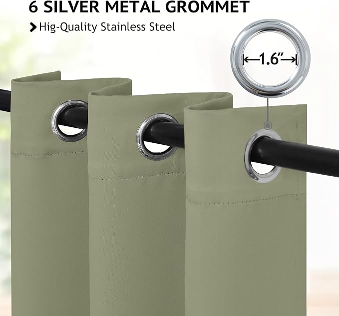 COSVIYA Grommet Room Darkening Light Sage Curtains 63 inch Long - Image 2