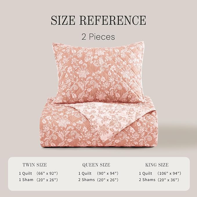 Twin/Twin XL Quilt Set-2 Pieces Soft Bedding Floral Reversible Coverlet | All - Image 7