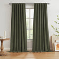 Dark Olive Green Blackout Curtains 102 Inches Long 2 Panels Set- Faux Linen by KEQIAOSUOCAI