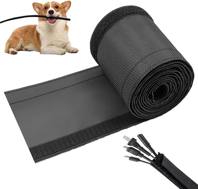Flauzmann 1" - 6.6FT Chew Proof Cord Protector from Pets, Black Heavy Duty Dog & Cat Cable Sleeve Cover - Flexible Split Sleeve for Home, Office, Automotive Wires