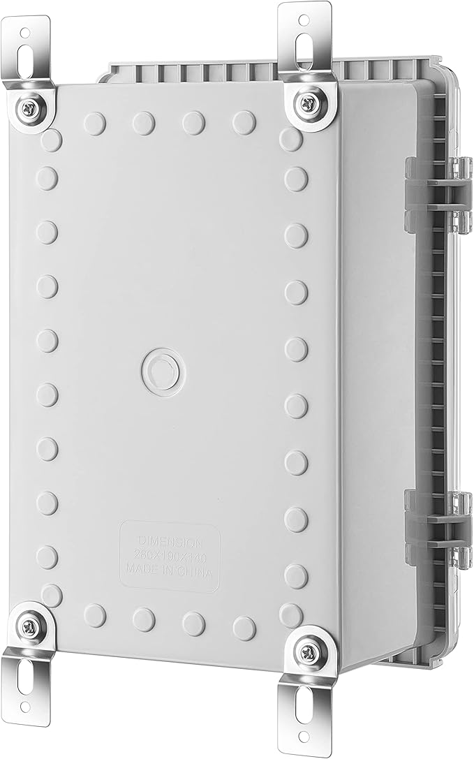 Gratury Junction Box, IP67 Waterproof Plastic Enclosure for Electrical Project, Hinged Grey Cover, Includes Mounting Plate and Wall Bracket (Transparent Cover, 11.4"×7.5"×5.5")