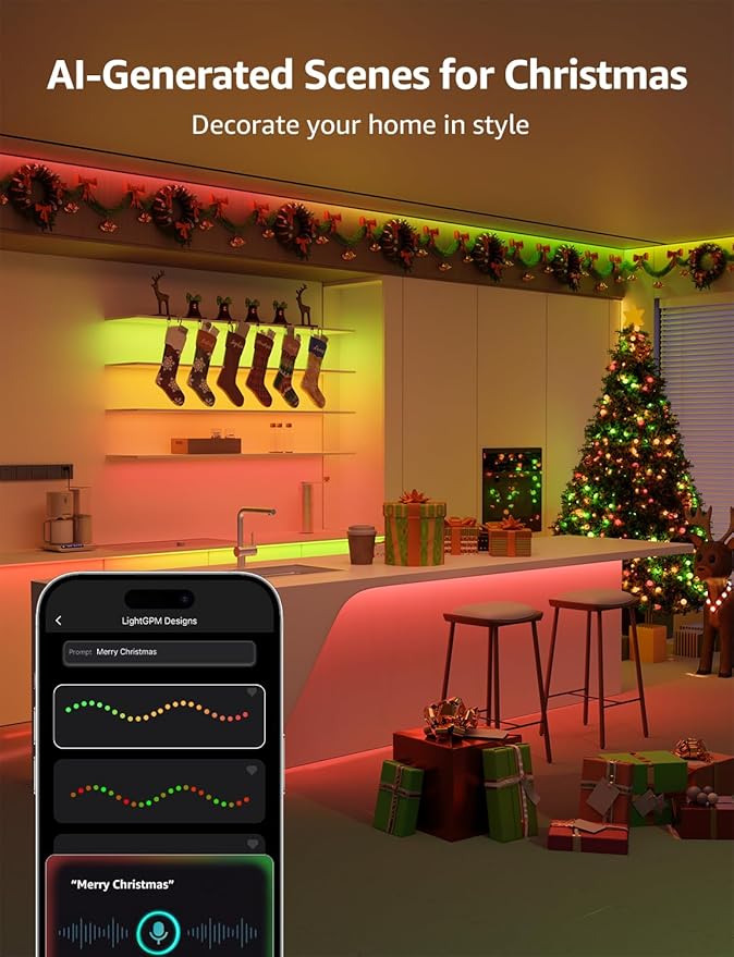 Lepro S1 AI LED Strip Lights for Bedroom - 100ft(2 Rolls of 50ft) Smart RGB Light Strips with IC and Rainbow Chasing Effects, Personalized Al Lighting Designer, No Remote, 2.4G Wi-Fi & Bluetooth