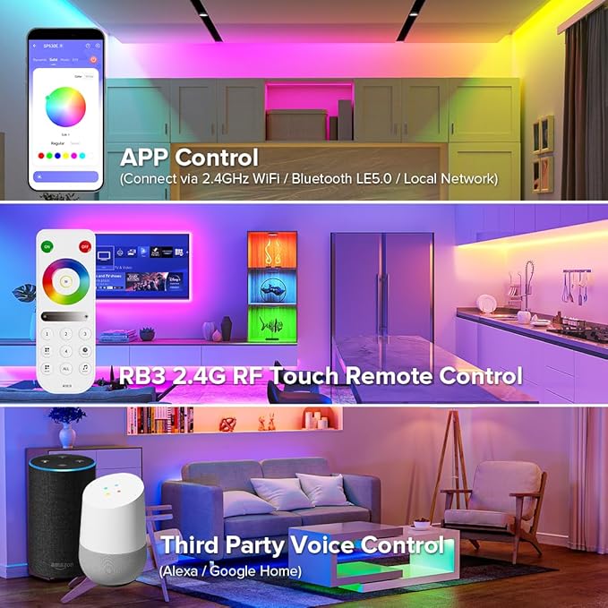 BTF-LIGHTING SP530E WiFi Alexa Bluetooth Controllers 4 Zones 2.4GHz RF RB3 Remote Kit Support FCOB COB SMD PWM or SPI RGB RGBW LED Strip WS2811 WS2812B WS2814 WS2815 SK6812 IC etc DC5V DC12V DC24V