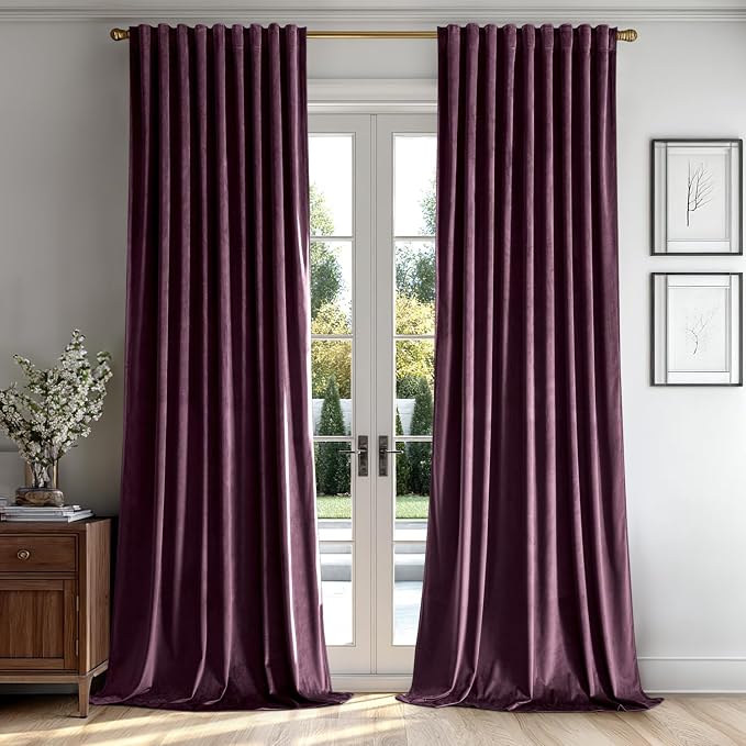 MIULEE Dark Purple Velvet Pinch Pleat Blackout Curtains W52 X L84 Inches | 2 - Image 2