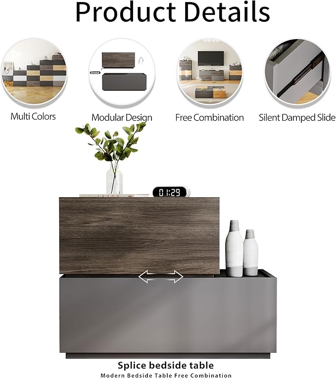 Modular Stackable Drawers, Modular Storage Bedroom Furniture Set Modern Nightstand - Storage Cabinet, Bedside Table, Sofa End Table for Bedroom Living Room Hallway Entryway Oak Large 26"