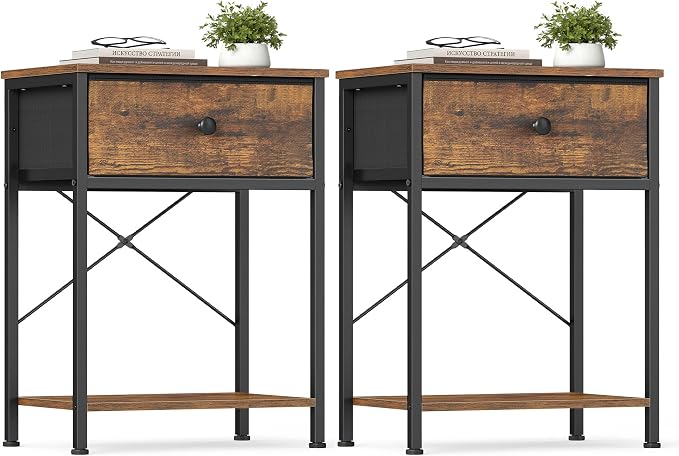 SONGMICS Bedside Table with Drawer, Nightstand with Lower Shelf | Side Table by Unknown