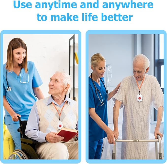 ChunHee Wireless Caregiver Pager Call Button Nurse Alert System Call Bell for Home/Elderly/Patient Emergency Vibration Pager 2 Transmitter+1 Receiver(800+Feet Operating Range)