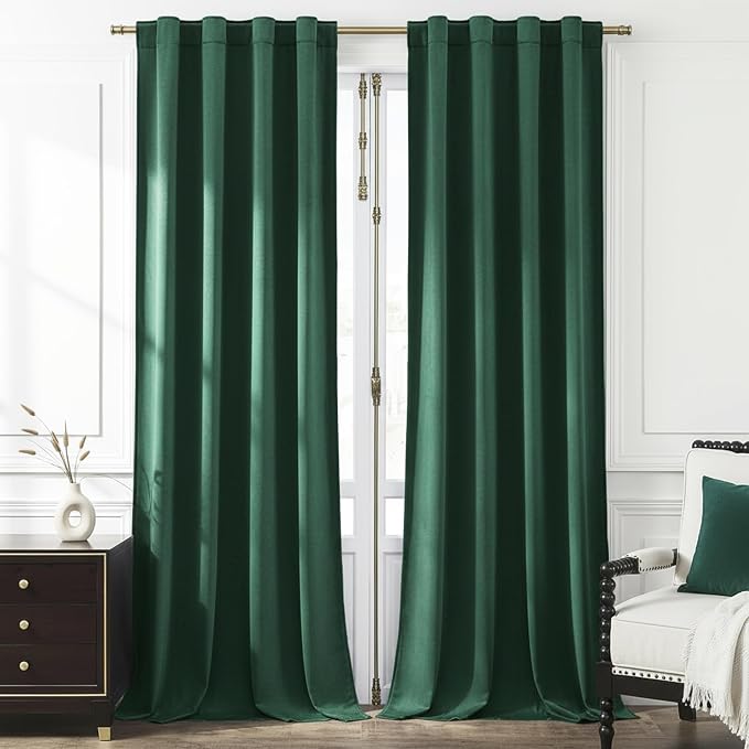 Timeper Green Velvet Curtains W42 x L84 inches 2 Panels, Back Tab & Rod Pocket by Timeper