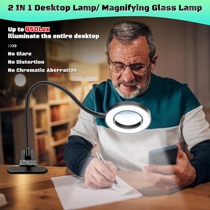 10X Magnifying Glass with Light, Clip on Mganifier with Light, 48 LED Desk - Image 3