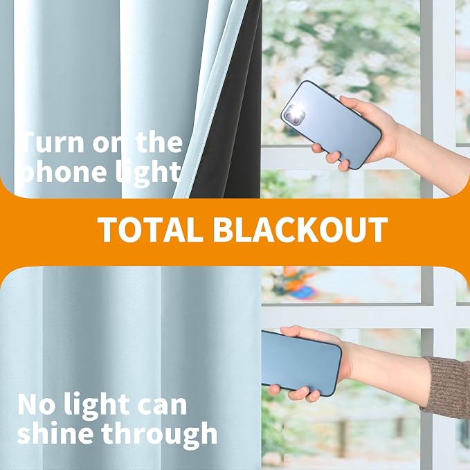 YoungsTex 100% Blackout Curtains 45 Inch Length 2 Panels, Room Darkening Drapes - Image 7