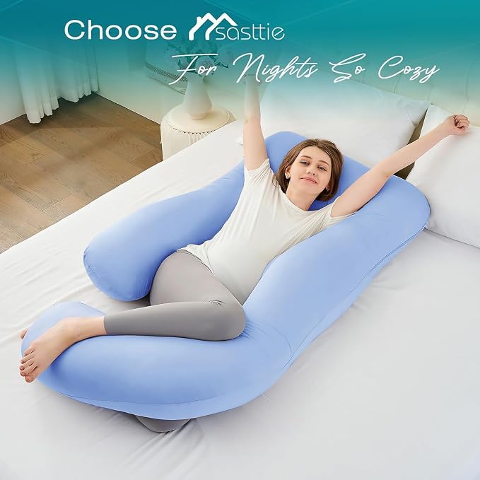 Cooling Pregnancy Pillows for Sleeping, Light Blue | Sasttie Maternity Pillow - Image 7