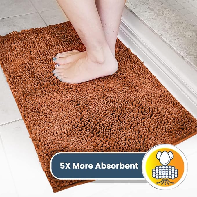 Muddy Mat® AS-SEEN-ON-TV Highly Absorbent Microfiber Dog Door Mat and Pet Rug, Non Slip Thick Washable Area and Bath Mat Soft Chenille for Kitchen Bathroom Bedroom and Indoor - Orange XL 35" x 60"