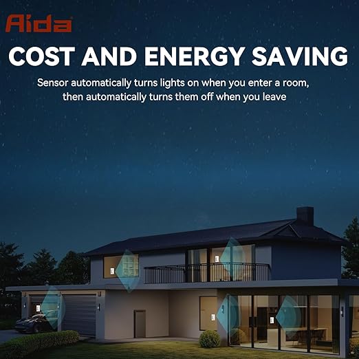 AIDA Single Pole Motion Sensor Light Switch w/Neutral Wire - 120° PIR Infrared Activation - CFL/LED/MLV/INC/HAL/Fan Compatible - UL Certified - 1 Pack,Matte White