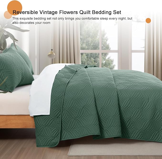 Whale Flotilla Soft Cal King Quilt Bedding Set, Lightweight Bedspreads | Olive - Image 8