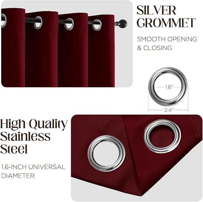 CUCRAF Burgundy Red Blackout Curtains 90 inch Length 2 Panels Set, Room - Image 2