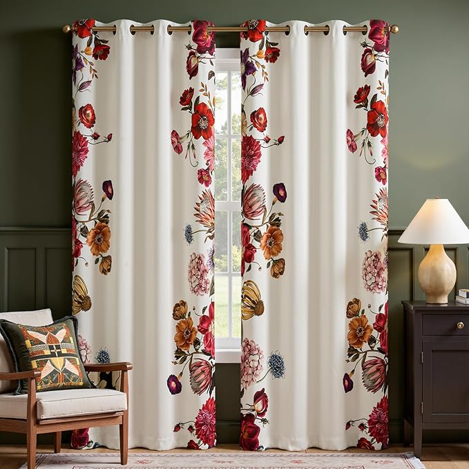 jinchan Beige Floral Blackout Curtains 84 Inch Vintage Grommet 2 Panels | Room by JINCHAN