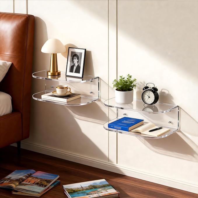 Acrylic Floating Nightstand, Wall Mounted Bedside Table Shelf - Image 2