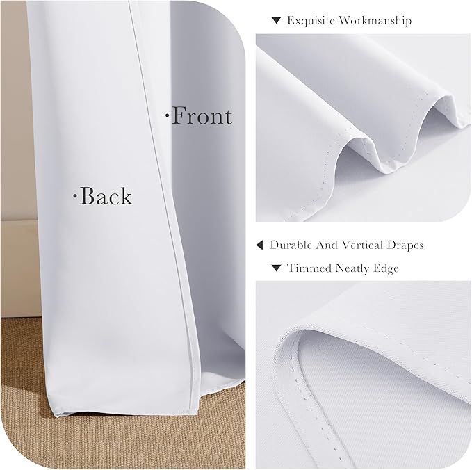 PONY DANCE 50% Light Blocking White Curtains 63 inches Long, Non-See-Through - Image 6