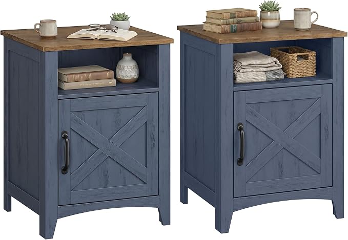 VASAGLE Farmhouse Nightstand, Barn Door, by VASAGLEbySONGMICSHOME