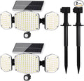 HAARAY Solar Motion Sensor Outdoor Lights with Stakes, In-Ground or Wall Mount, 270° Wide Angle Illumination, 208 LED Solar Powered Security Flood Lights, IP65 Waterproof, 2 Pack