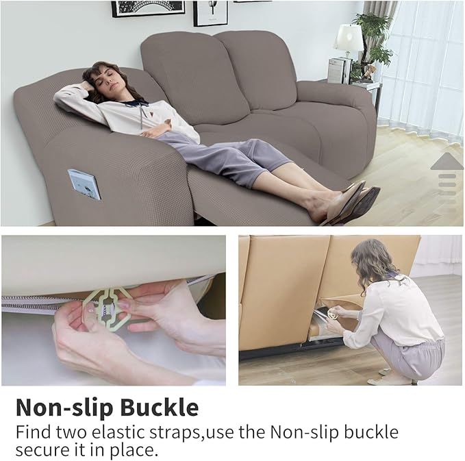 Easy-Going 8 Pieces Recliner Sofa Stretch Sofa Slipcover Sofa Cover Furniture Protector Couch Soft with Elastic Bottom Kids, Spandex Jacquard Fabric Small Checks Taupe