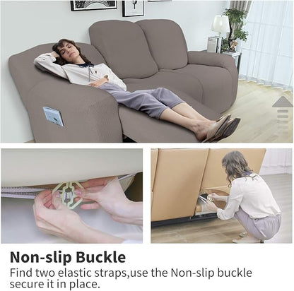 Easy-Going 8 Pieces Recliner Sofa Stretch Sofa Slipcover Sofa Cover Furniture Protector Couch Soft with Elastic Bottom Kids, Spandex Jacquard Fabric Small Checks Taupe