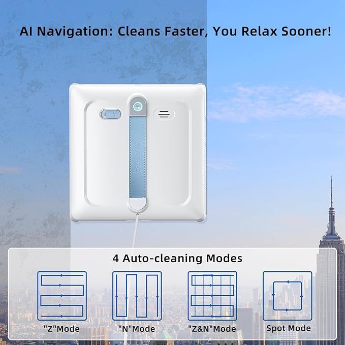 AGORVIO Window Cleaning Robot - Patented DualFore Tech, Turbo Roller Brush + Microfiber Pad Combo Cleaning, 6 Wide-Angle Spray Nozzles, AI Nav, Multi-Layer Safety, App/Remote Control