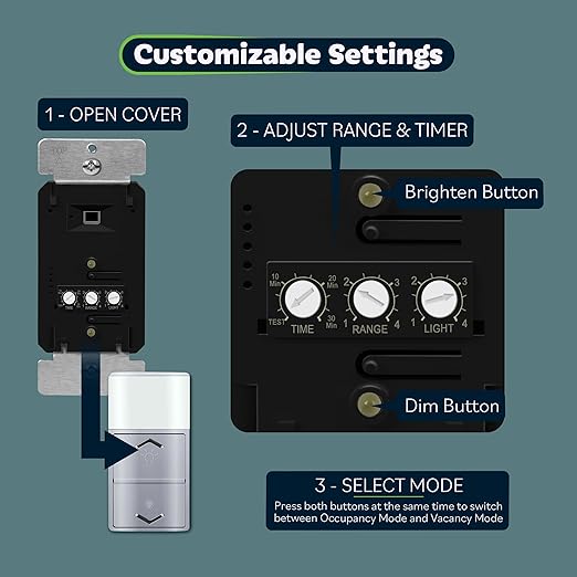 TOPGREENER Motion Sensor Light Switch Dimmer, Electronic Dimmer with PIR Motion Sensor, Occupancy & Vacancy Modes, 150W LED/CFL, Single-Pole, UL Listed, TDODS5-120-SV, Sliver…