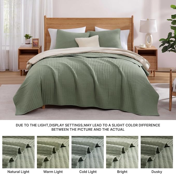 Queen Quilt-Lightweight Bedspreads Sage Green Queen Size Quilt Bedding Set | - Image 8