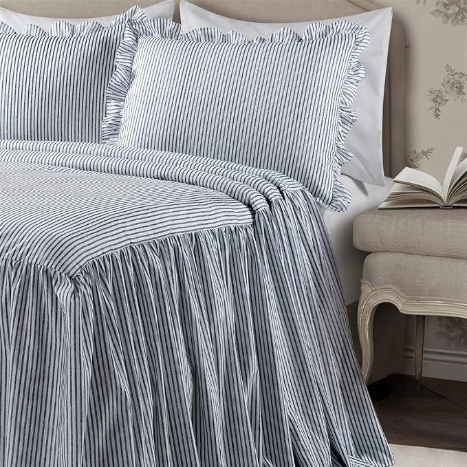 Lush Decor Ticking Stripe Bedspread Full Size 3 Piece Set Navy - Image 4