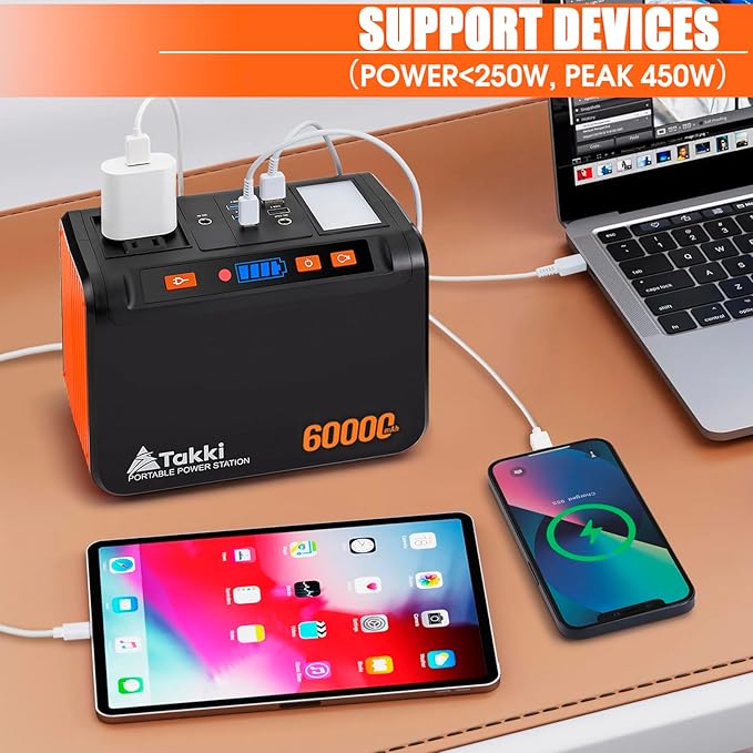 Takki Solar Generator 250W Portable Power Station with 40W Solar Panels 222Wh Pure Sine Wave Camping Lithium Battery Power Pack with AC 110V Outlet for Camping CPAP Home Use Emergency Outdoor
