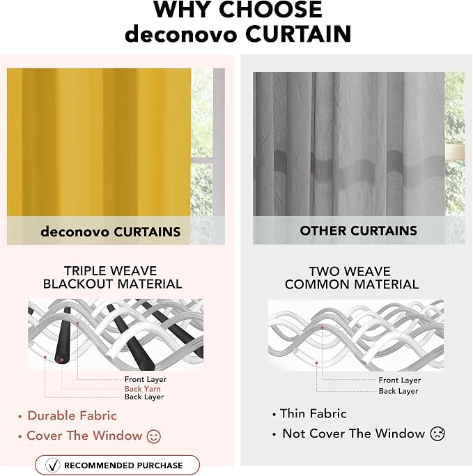 Deconovo Blackout Curtains for Bedroom and Living Room 108 Inches Long | Black - Image 7