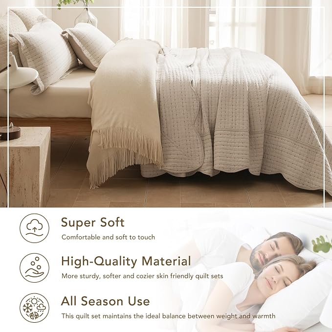 Lady Ann Oversized King Bedspread 120x120, Lightweight Quilted Wheat Coverlet 3 - Image 5