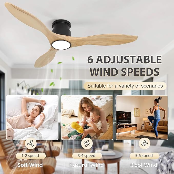 revoici Ceiling Fans with Lights Remote 52inch Solid Amber Color Wood Fan Timing 6 Speeds Silent Reversible DC Motor 3CCT LED Light with Memory Lighting Function Indoor Outdoor Fan Farmhouse Bedroom